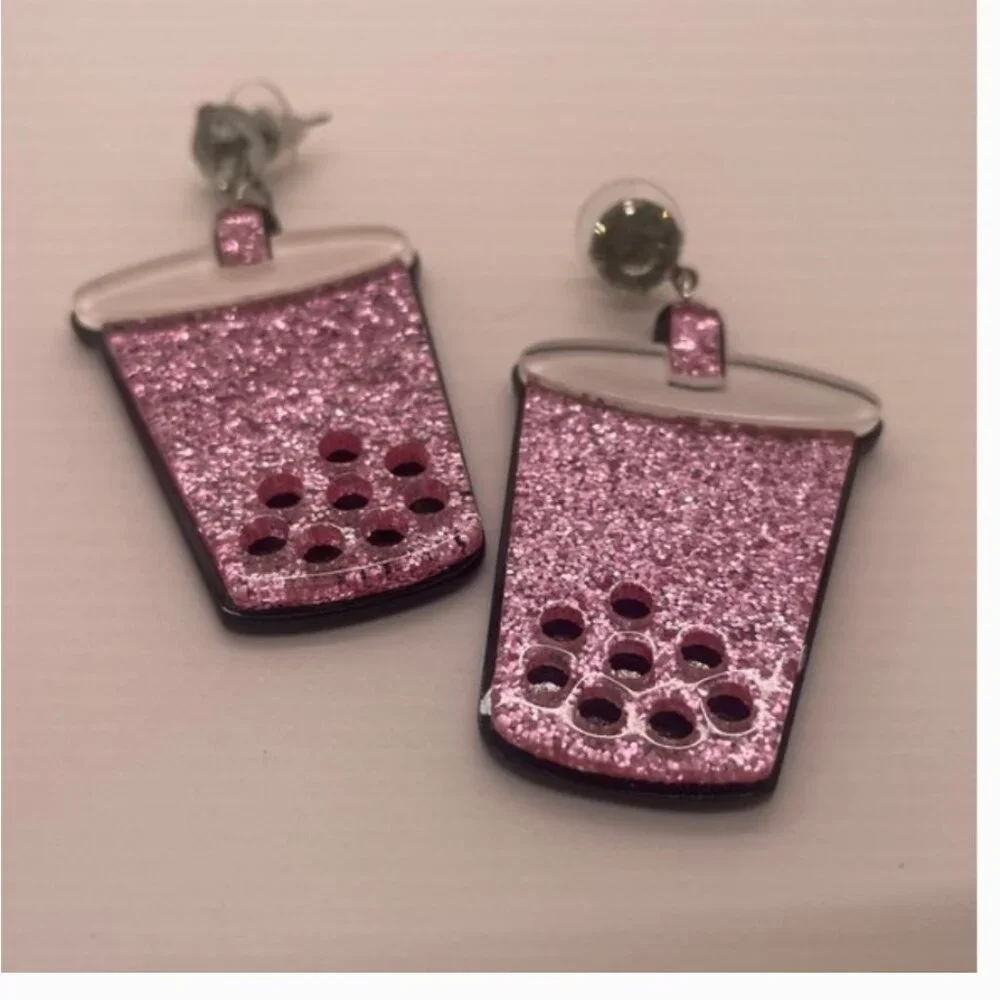 ⭐️❤️FREE Coffee Drink Boba Snack Sparkle Shiny Artsy Girly Rhinestone Earrings